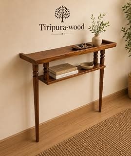 Solid Sheesham Wood Console Table with Storage Shelf | Modern Entryway Table for Living Room | Narrow Hallway Sofa Table | Wooden Display & Decor Table | Natural Finish