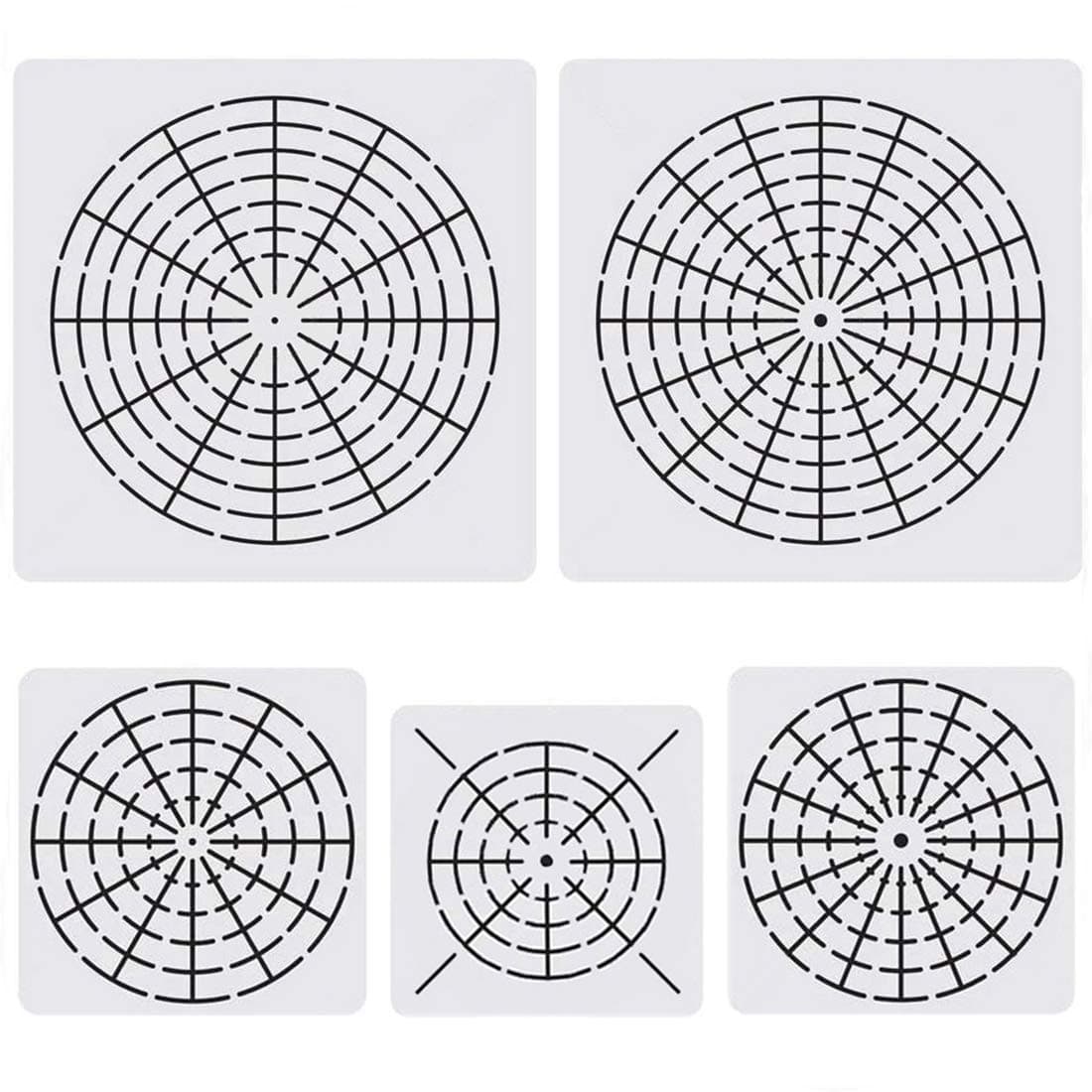LANGFON 5 Pcs Plastic Mandala Stencils - 8/12/16 Segment Creative Wall Stencils, Laser Cut Painting Template for Floor, Wall, Tile, Fabric, Furniture