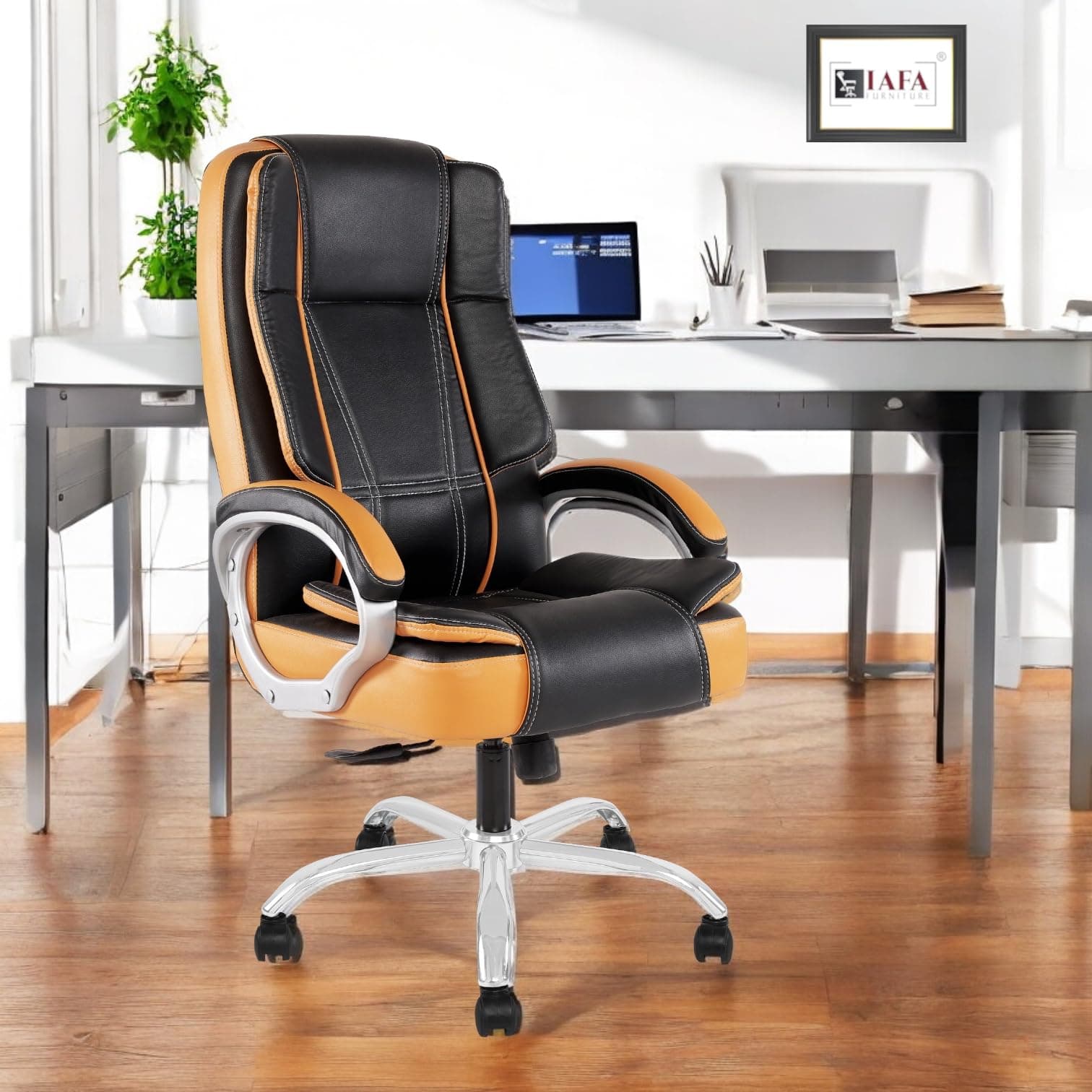 IAFA FURNITURE® Dune | Leatherette Executive Office Chair | Ultra-Soft Thick Cushion | High Back Boss Chair | Padded Armrests | Heavy Duty Metal Base | 2 Years Warranty | (Black) (DIY)