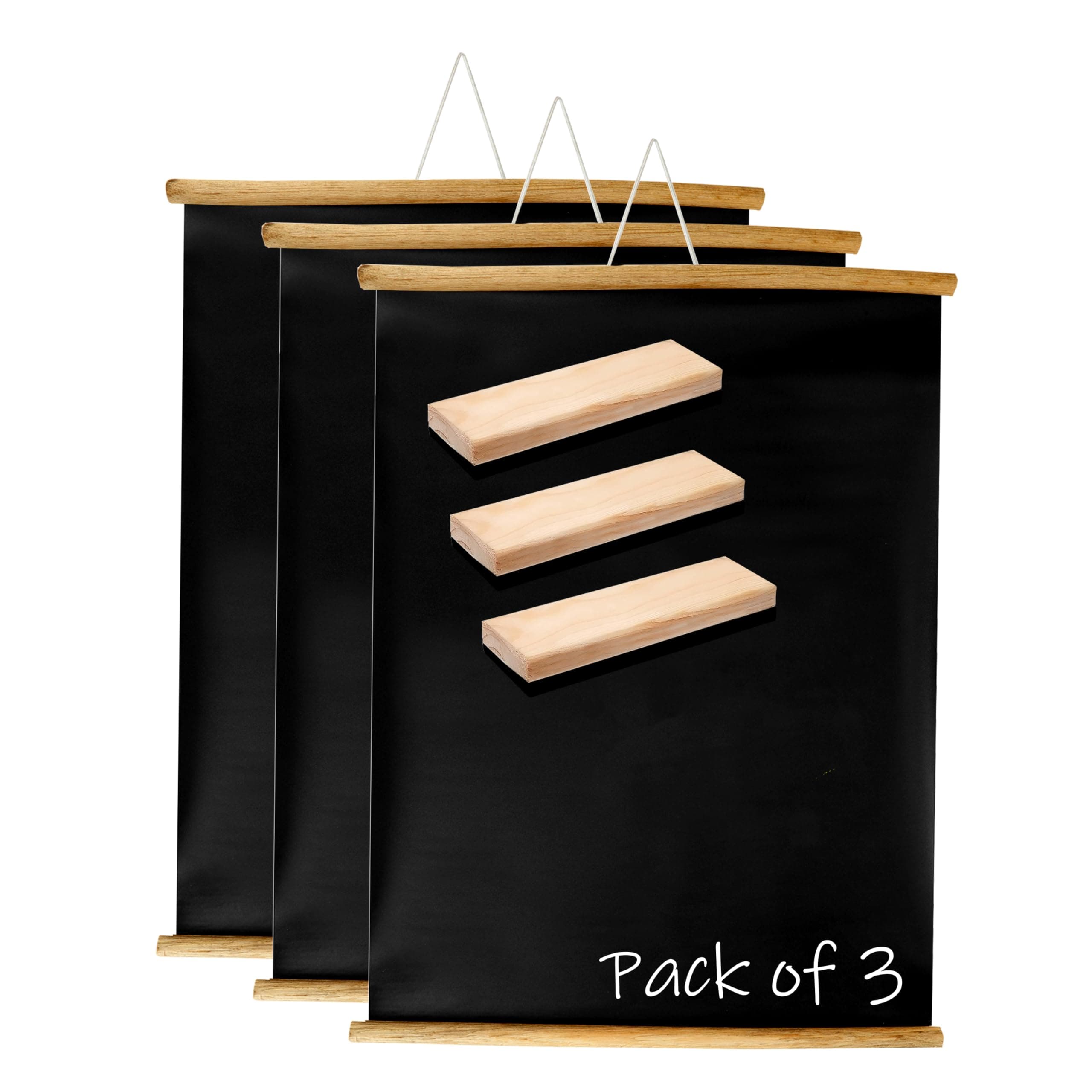 Eduway 2x3 Ft. (24x36 Inch) Wall Hanging Wooden Roll-Up Black Board/Chalkboard | for Home, Office, School, Kids | with 3 Premium Wooden Dusters (Set of 3-61x91 Cms)
