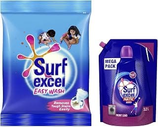 Surf Excel Matic Front Load Liquid Detergent 3.2 L Refill, Designed for Tough Stain Removal on Laundry in Washing Machines - Mega Pack & Surf Excel Easy Wash Detergent Powder, 5 Kg