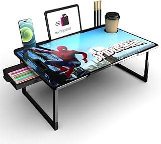 BRINKL Engineered Wood Multipurpose Foldable Laptop Table with Cup Holder | Table Home Study Writing Table, Foldable and Portable/Ergonomic Edges (SPYDERMAN COTED 1)