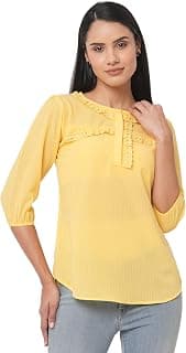 GO-4 IT Go.4.it Women's Roundneck Top with Cutwork Embroidery at Neck & Placket