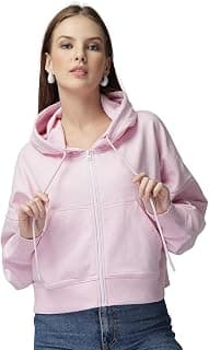 UNIfringe Casual Wear Solid Crop Zipper Jacket Hooded Neck Full Sleeves with Kangaroo Pocket Hoodie for Women