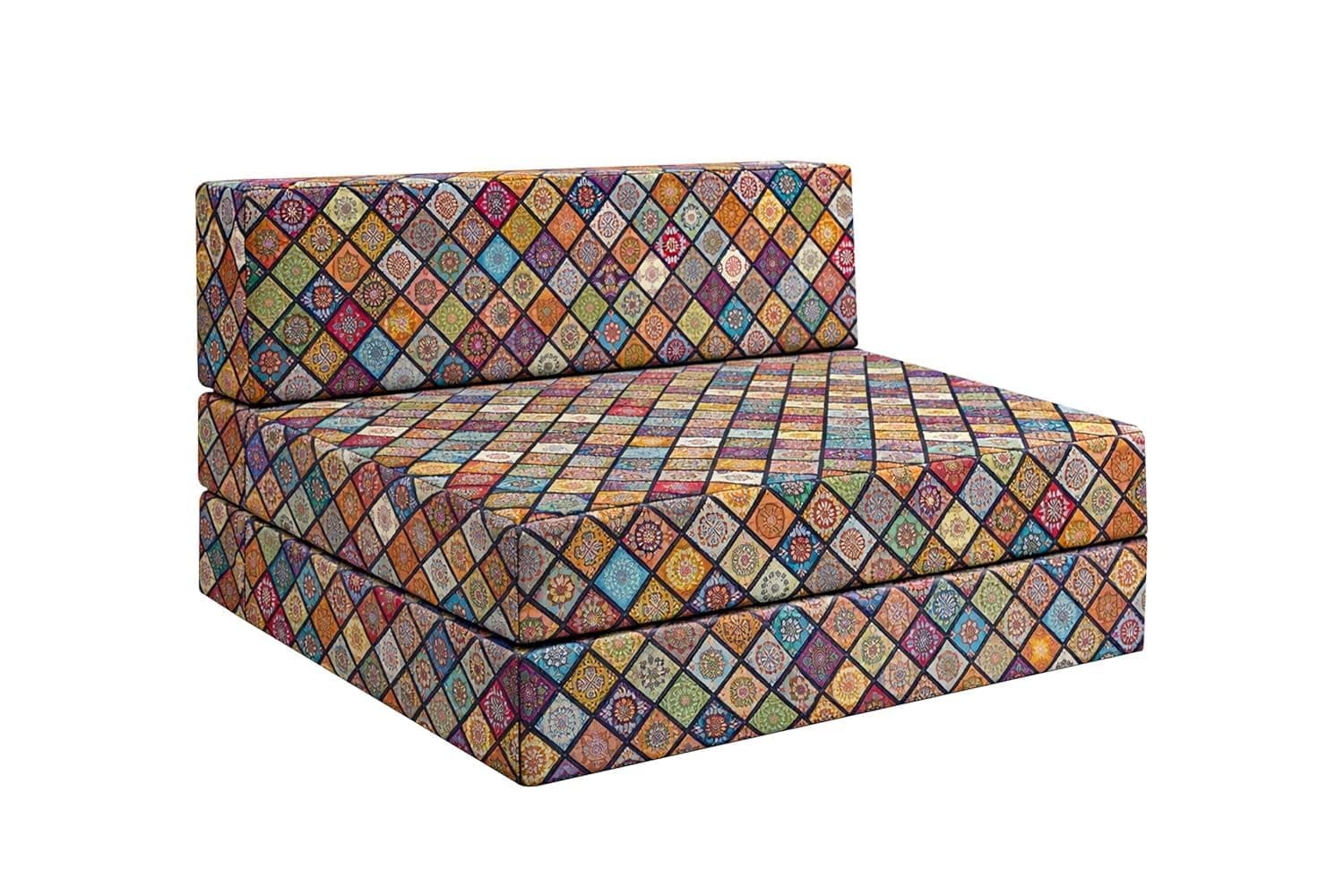 Rosebell Foldable One - Seater Printed Sofa Cums Bed, Sofa Bed 3X6 Feet, Washable Cover- Perfect for Living Room & Office, Multicolor