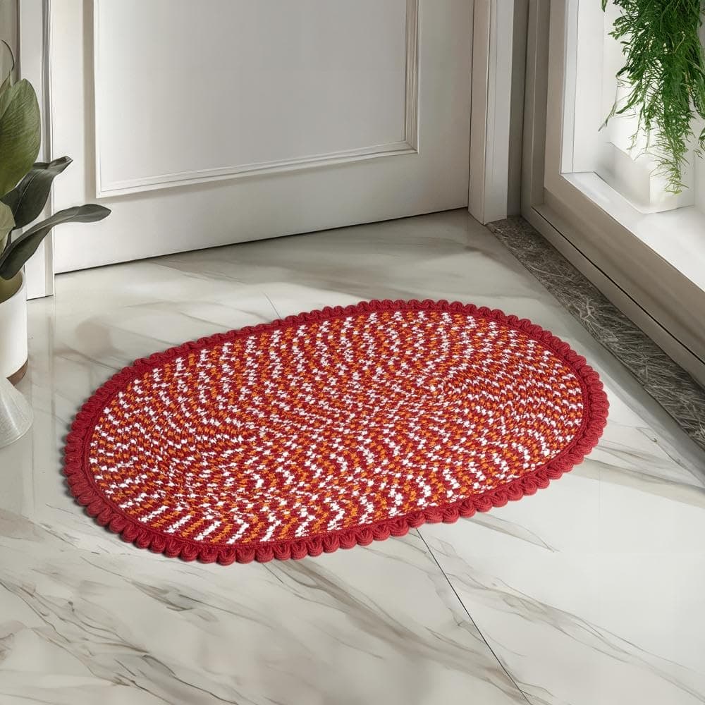 Braided Doormat | Floor Mat for Home | Weather Proof PP Yarn | Essential Small Rug for Office, Bedroom & Kitchen| Extra long Oval shape design for Indoor & Outdoor Entrances | Maroon- 60x90 CM