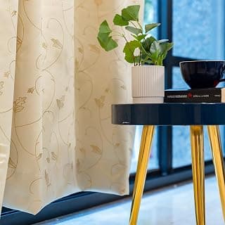 Urban Space 80-85% True Blackout Curtains for Door, Gold Foil Printed Blackout Curtains, Decorative Door Curtain Eyelet with Tieback, 1 Piece Curtain for Living Room(Floral Vine Beige, 7 Feet)