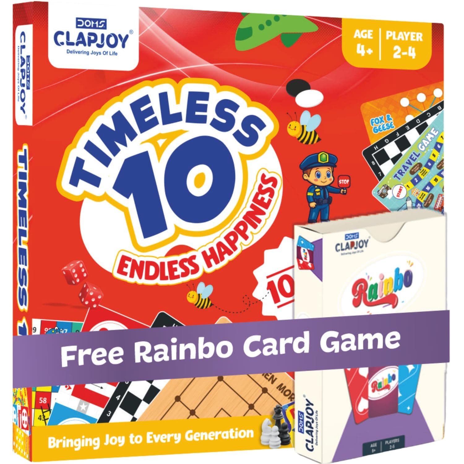 Clapjoy Classic 10 in 1 Board Games | Ludo, Snakes & Ladders, Chess, Car Drive, Solitaire & More | Builds Decision Making, Strategy & Problem Solving Skills | Best Gift for Kids & Family (Age 4+)