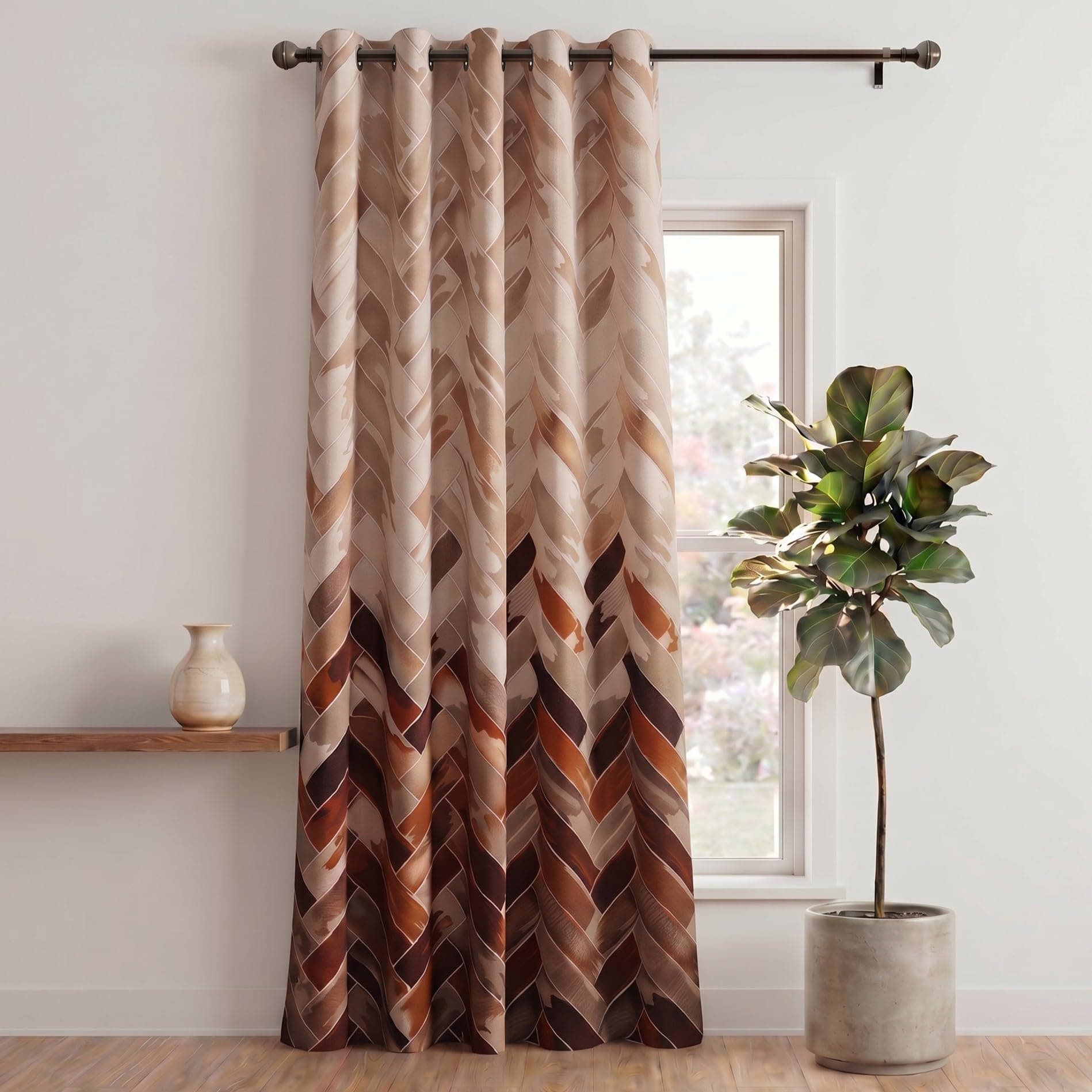 Home Sizzler 1 Piece Geometrical Panel Eyelet Polyester Long Door Curtain - 8 Feet, Brown