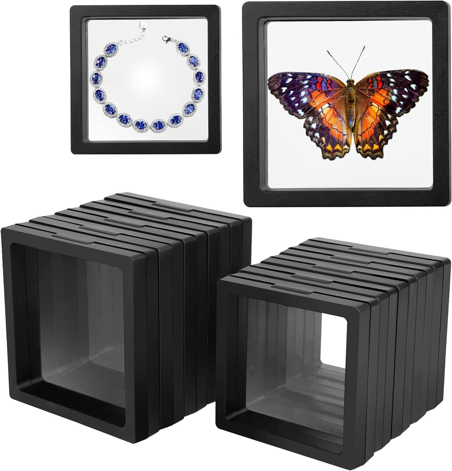 Floating Display Frame, Coin Display Case, Dustproof PE Film Transparent Jewelry Storage Box for Ring Necklace Bracelet, Floating Display Case for Coin, Jewelry(Medium 10 pc, Multi Color)