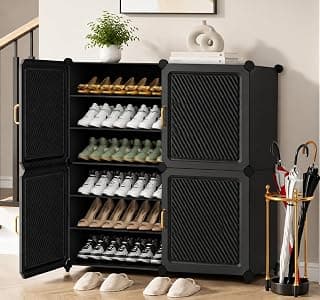 Exvito Plastic Shoe Rack for Home with Door, 6-Door Shoe Storage Cabinet | 18-Shelfs for 36 Pairs | Waterproof & Portable DIY Shoe Slipper & Chappal Stand for Entryway/Bedroom - HS