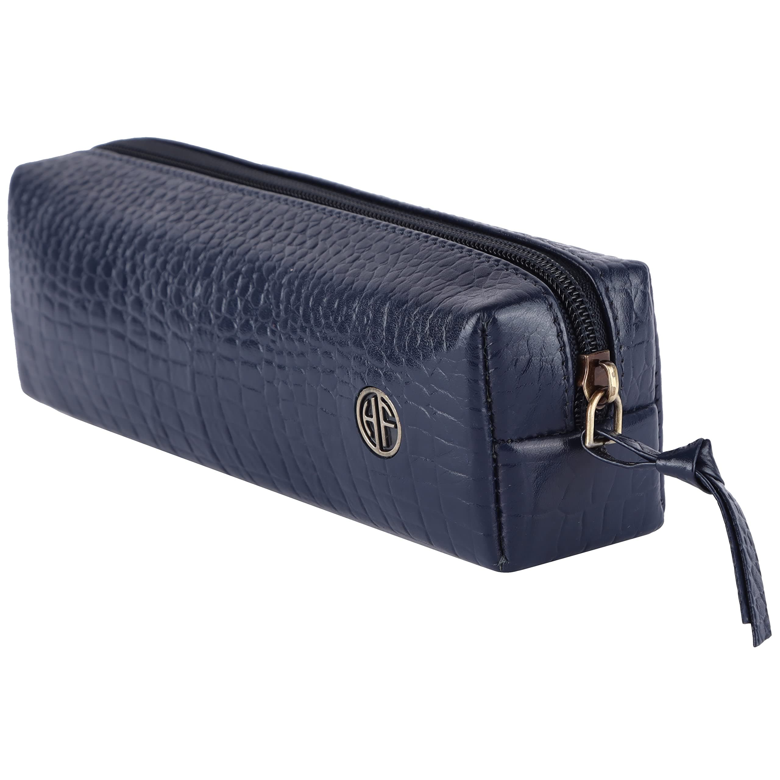 HAMMONDS FLYCATCHER Leather Utility Pouch - Multi-Use Genuine Leather Pencil Case, Cosmetic Pouch, Stationery Pouch, Coin, Makeup Brush Pouch for Women & Men - School & Office Organizer - Croc Blue