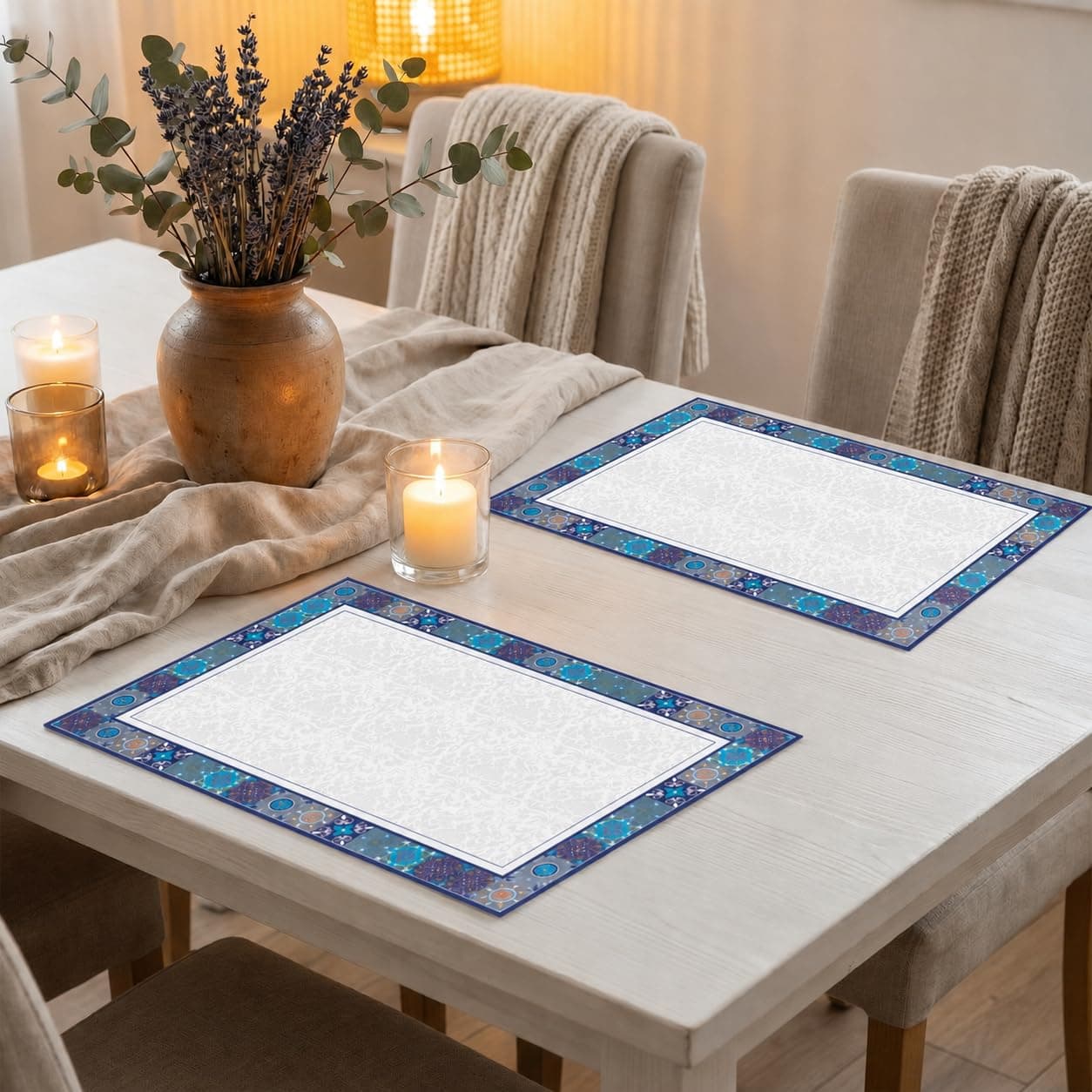 YELONA Leather Dining Table Placemats Set of 2 | Waterproof, Heat Resistant, Anti-Slip, Easy to Clean Table Mats for Dining Table, Kitchen & Home Dcor (Riviera Blue, 40 x 30 cm)