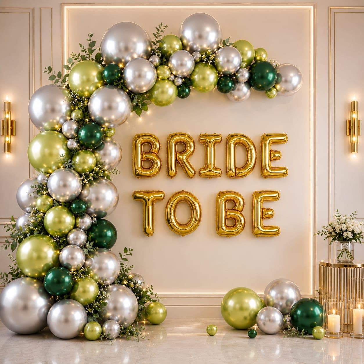 Bride To Be Decoration Kit | Gold Bride To Be Foil Balloon | Bridal Shower, Bachelorette, Engagement & Wedding Room Decor Kit (Green)