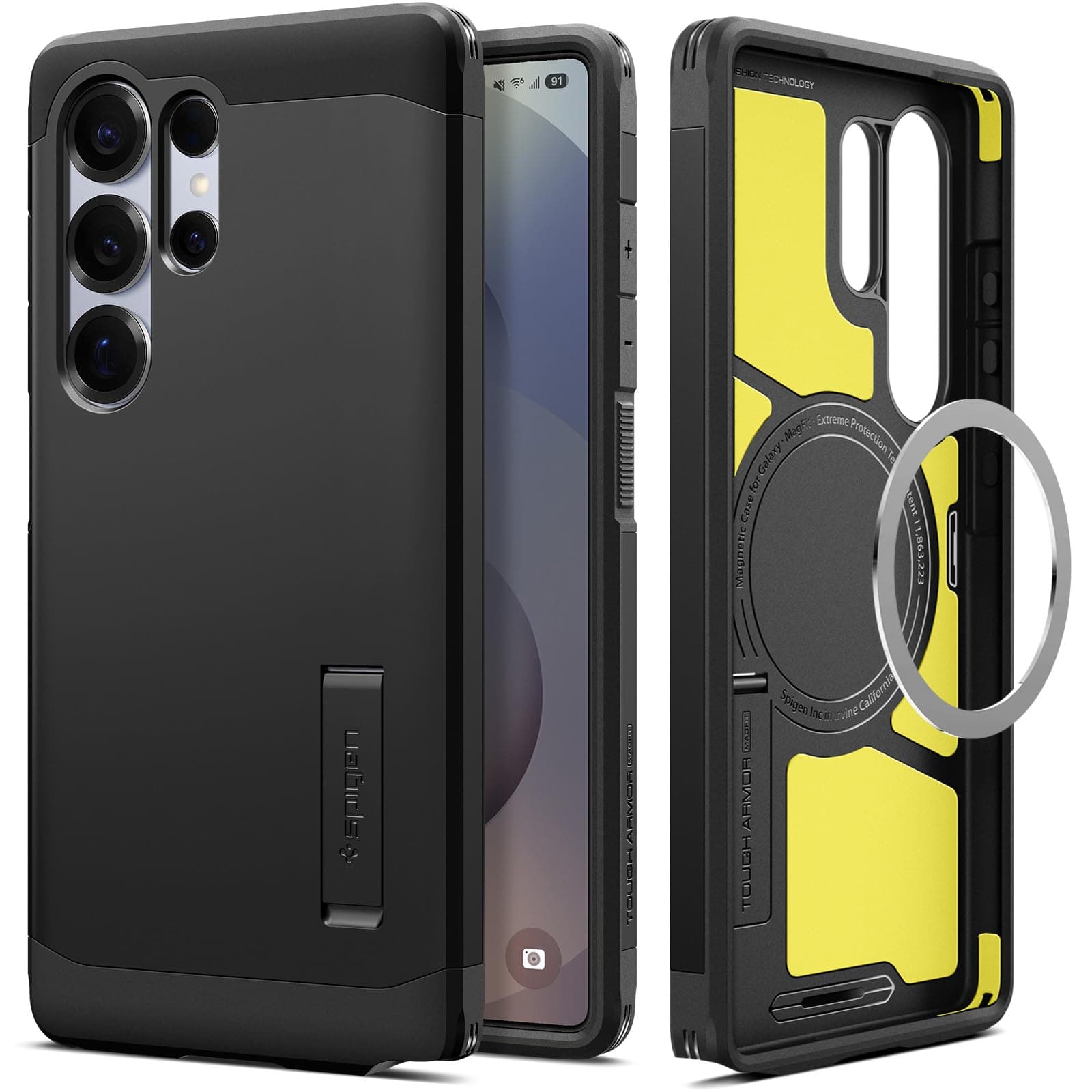 Spigen Tough Armor (AI) MagFit | Samsung Galaxy S25 Ultra Case [MagSafe] [Kickstand] Galaxy S25 Ultra Back Cover | TPU+PC - Black