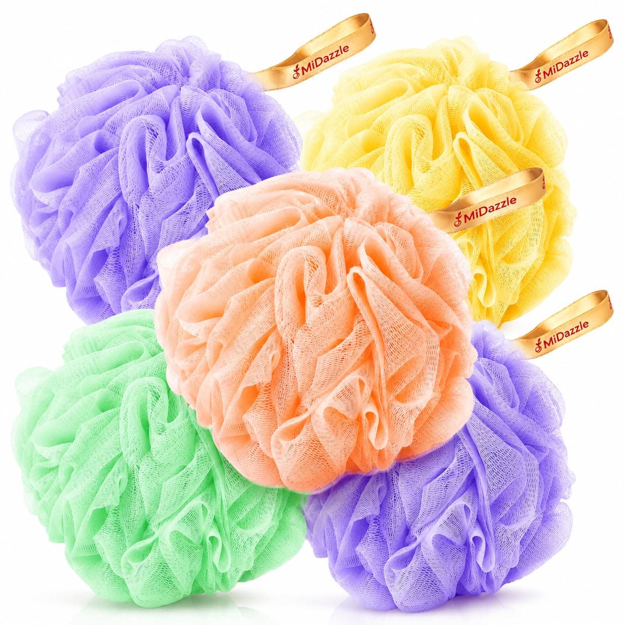 Midazzle Luxury Bathing Loofah for Shower | Shower Loofah/Sponge Body Scrubber for Men & Women | Exfoliating Sponge for Deep Cleansing, Dead Skin Removal, Rich Foam & Smooth Skin | Pack of 5
