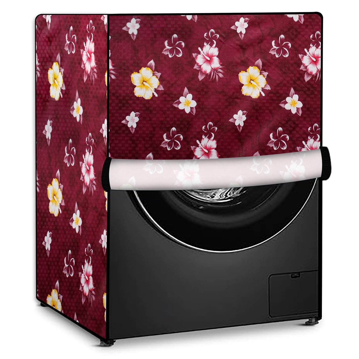 Stylista Washing Machine Cover Compatible for IFB 8.5 kg Executive Plus VX Front Load Floral Pattern Red