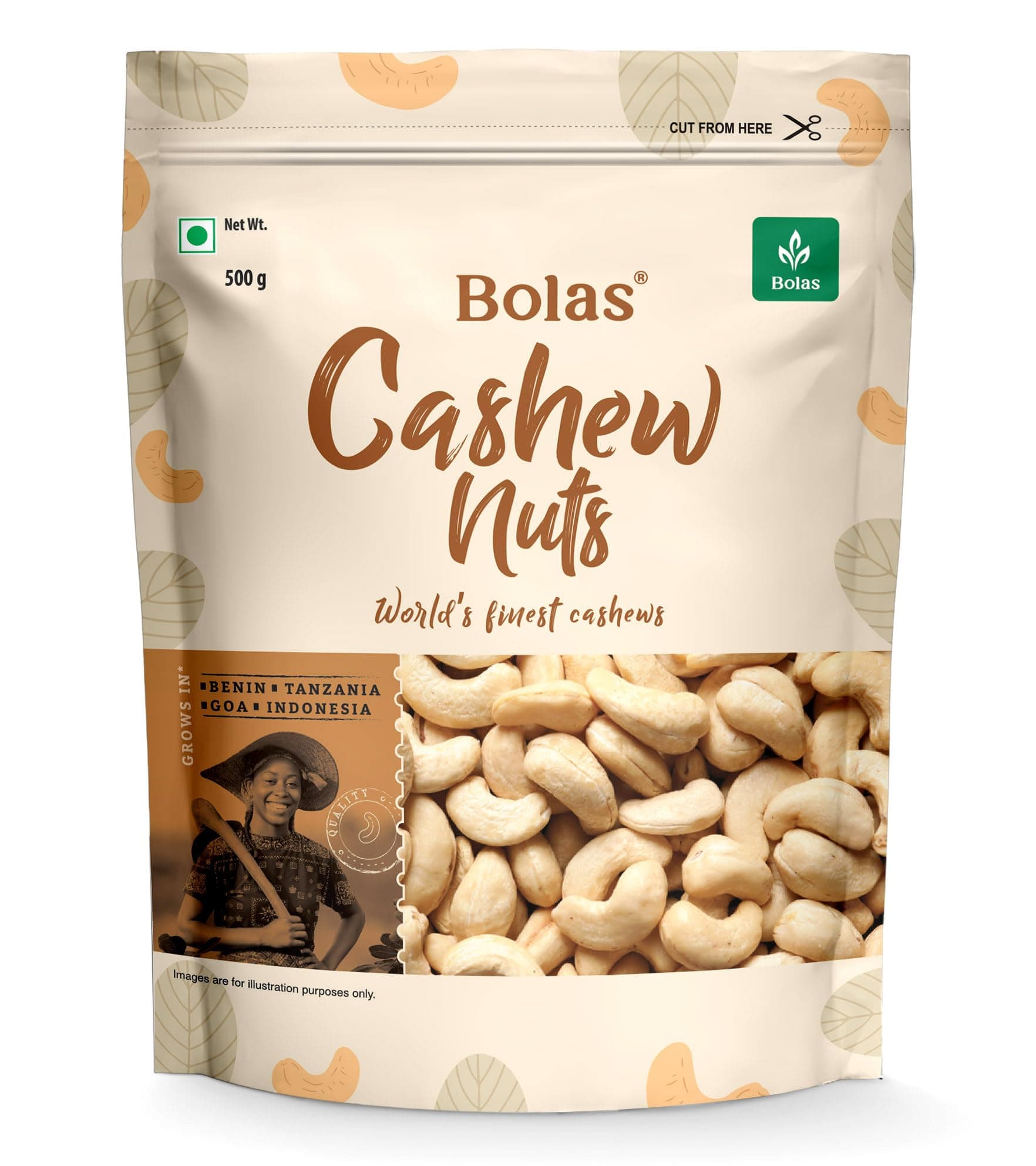 Bolas Whole Cashew Nuts 500g | Kaju Grade W320 | Nutritious & Delicious | Rich in Protein, Magnesium & Phosphorus | Gluten Free | Nuts & Dry Fruits