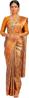MIMOSA Women's Navy Art Silk Kanjivaram Saree (Unstitched Blouse) 6.2 Mtrs