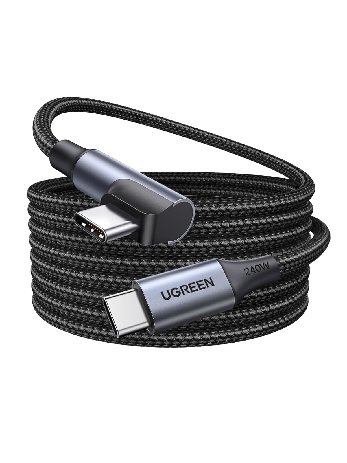 UGREEN 240W USB C to USB C Cable 2M, 90-Degree Right Angle, PD 3.1 Fast Charging Braided Cord, with E-Marker Chip for MacBook Pro/Air, iPhone 17/16/15, iPad, Galaxy S25, Steam Deck