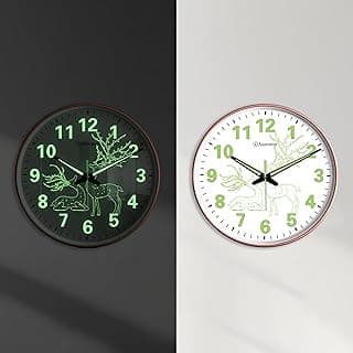 Auromin Antique Radium Glass Wall Clock Night Glow for Bedroom | Night Light Silent Glass Wall Watch for Living Room, Living Room, Study (Clock-GL-Deer-RDM-DYNY)