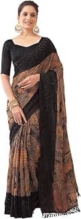 SIRIL Women's Georgette Printed Sequence Work, Saree With Unstitched Blouse Piece