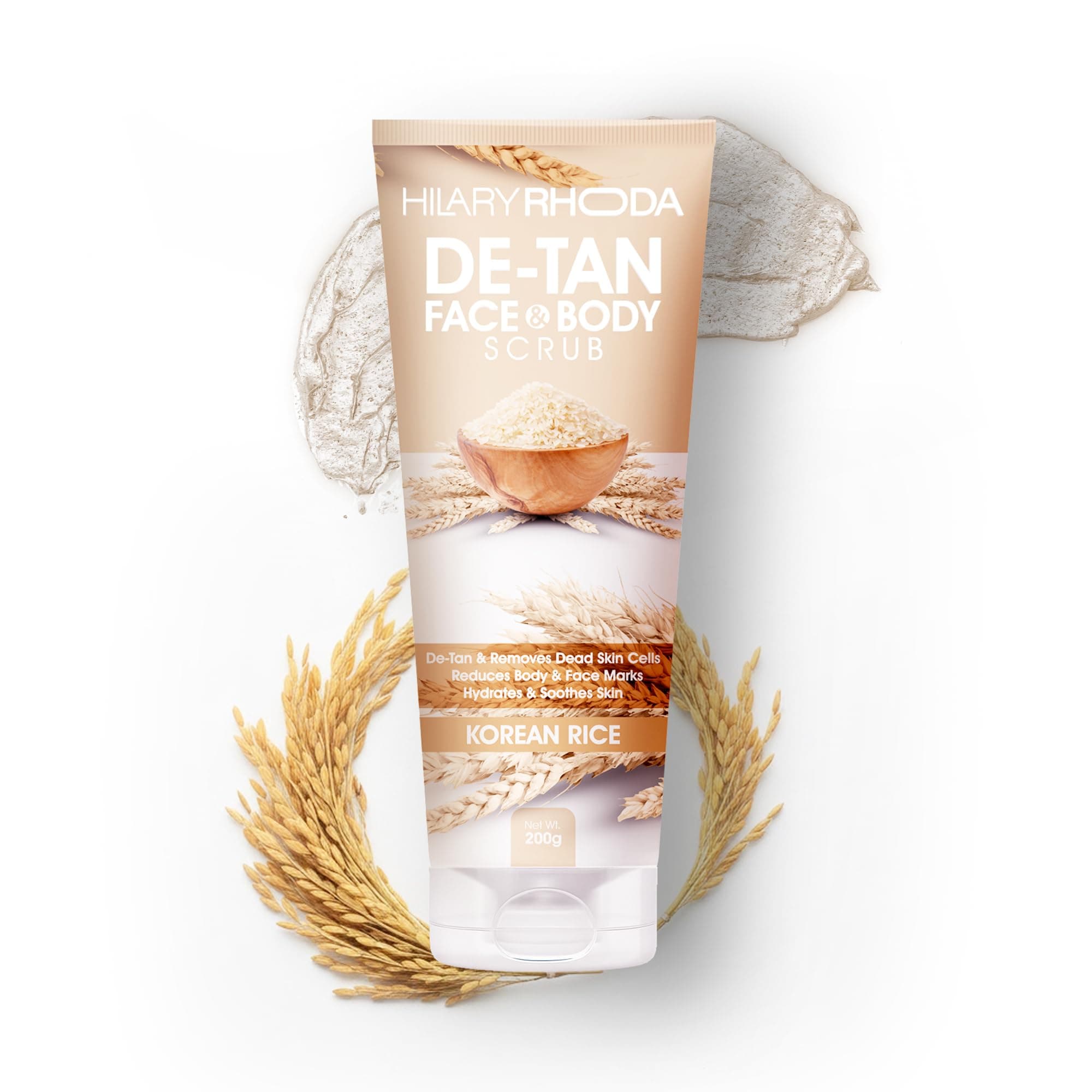 Hilary Rhoda De-Tan Face & Body Scrub | De-Tan, Exfoliate & Dead Skin Removal | Face & Body Scrub | Rice Water | Removes Blackheads & Whiteheads | Encourages Healthy Skin - 200g (Korean Rice - Shade 02)