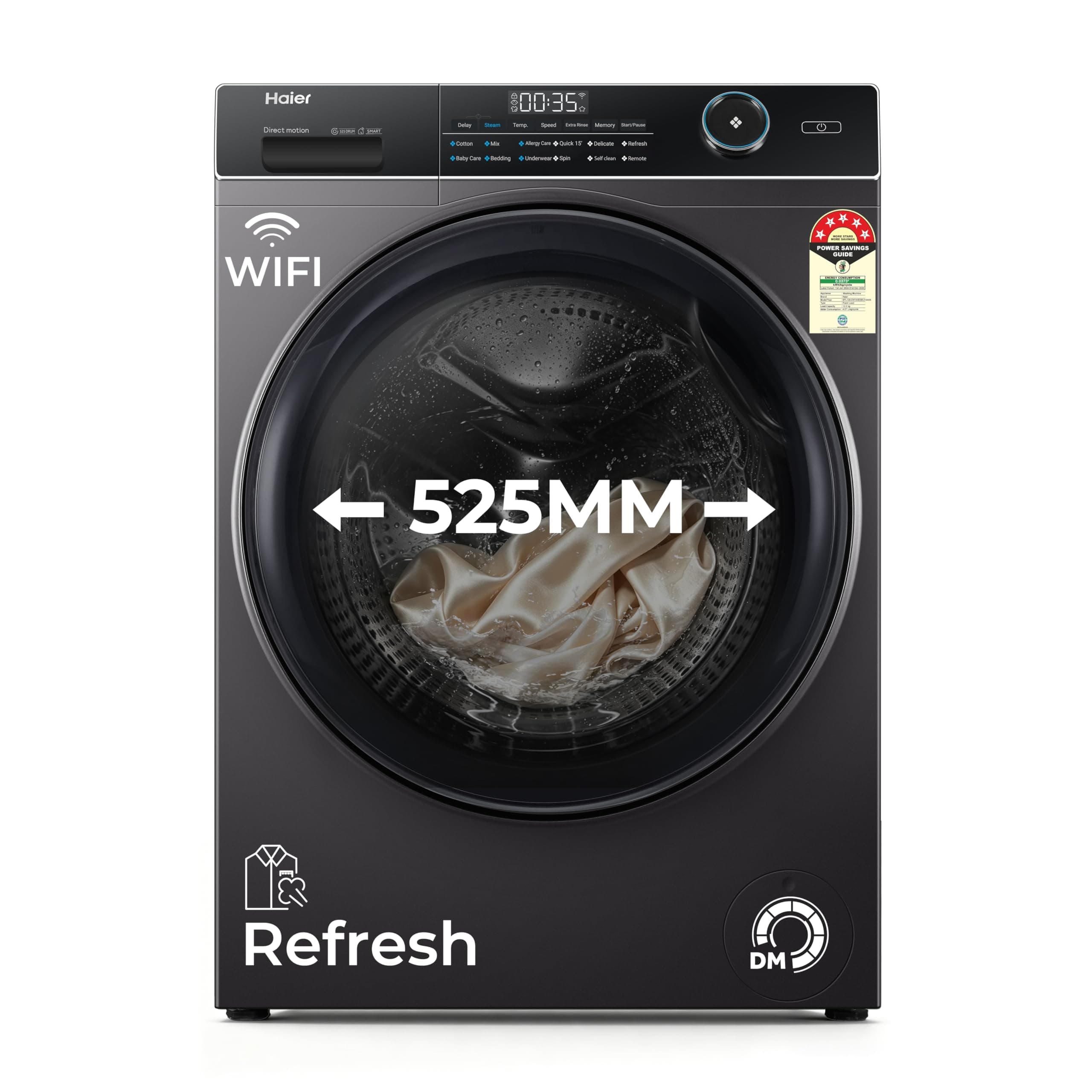 Haier 12Kg, 5 Star, AI Smart Wash, Hygiene Refresh with Inbuilt heater, 525 mm Super Drum, Direct Motion Motor, WiFi Fully Automatic Front Load Washer (EFL120-DM14IEIS8U1 | Dark Jade Silver)