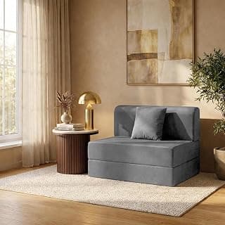 Single-Seater Sofa Cum Bed Foldable Sofa Cum Bed Jute Fabric Washable Fabric & Zipper |Jute Finish Fabric | 3' X 6' Feet- Grey Color