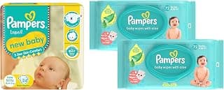 Pampers Diaper Active Baby NB/XS 24 Count Baby Wipes Gentle wet wipes 144