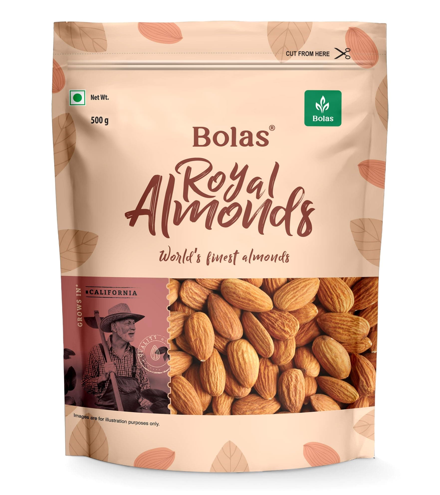 Bolas Royal California Almonds 500g | Badam Giri | High in Fiber | Rich in Protein, Magnesium & Phosphorus | Crunchy Nuts & Dry Fruits