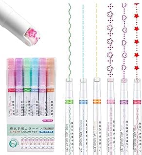 Shuttle Art Linear Roller Pen Set – Pack of 6 Pattern Highlighter Magic Border Pen with 6 Colors for Journaling, Scrapbooking, Note Taking & Creative Decoration