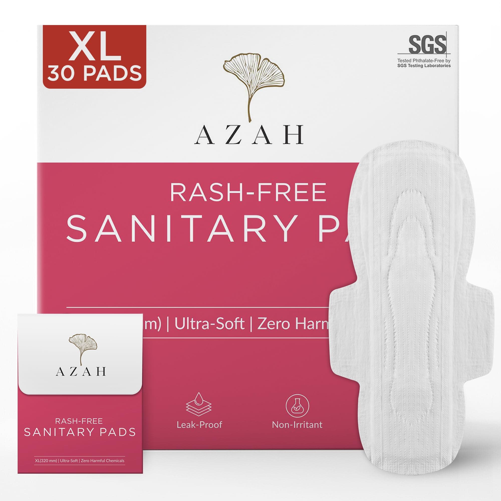 AZAH Sanitary Pads for Women XL [Pack of 30] 100% Rash-Free sanitary napkins | 3x More Absorption, Cottony Soft and Dry Top Cover for heavy Flow | Leak-Proof | With Disposable Bag