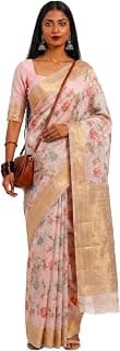 MIMOSA Women's Pink Linen Banarasi Saree (Unstitched Blouse) 6.2 Mtrs