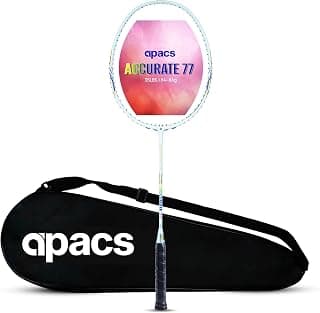Apacs Accurate 77 (Unstrung, 6.8mm Extra Slim Shaft) 35 LBS Max Tension | Made in Vietnam | Aero Armor Frame (Hi-Tension) | 100% Japanese Graphite Badminton Racket with Free Full Cover (Pearl White)