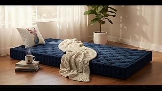 ATOOTFUSION Soft Cotton Floor Box Mattress, 5-Inch Thick, Foldable, Movable, Medium Firm, Solid Colored (Navy Blue, Single 36X72X5 Inches)