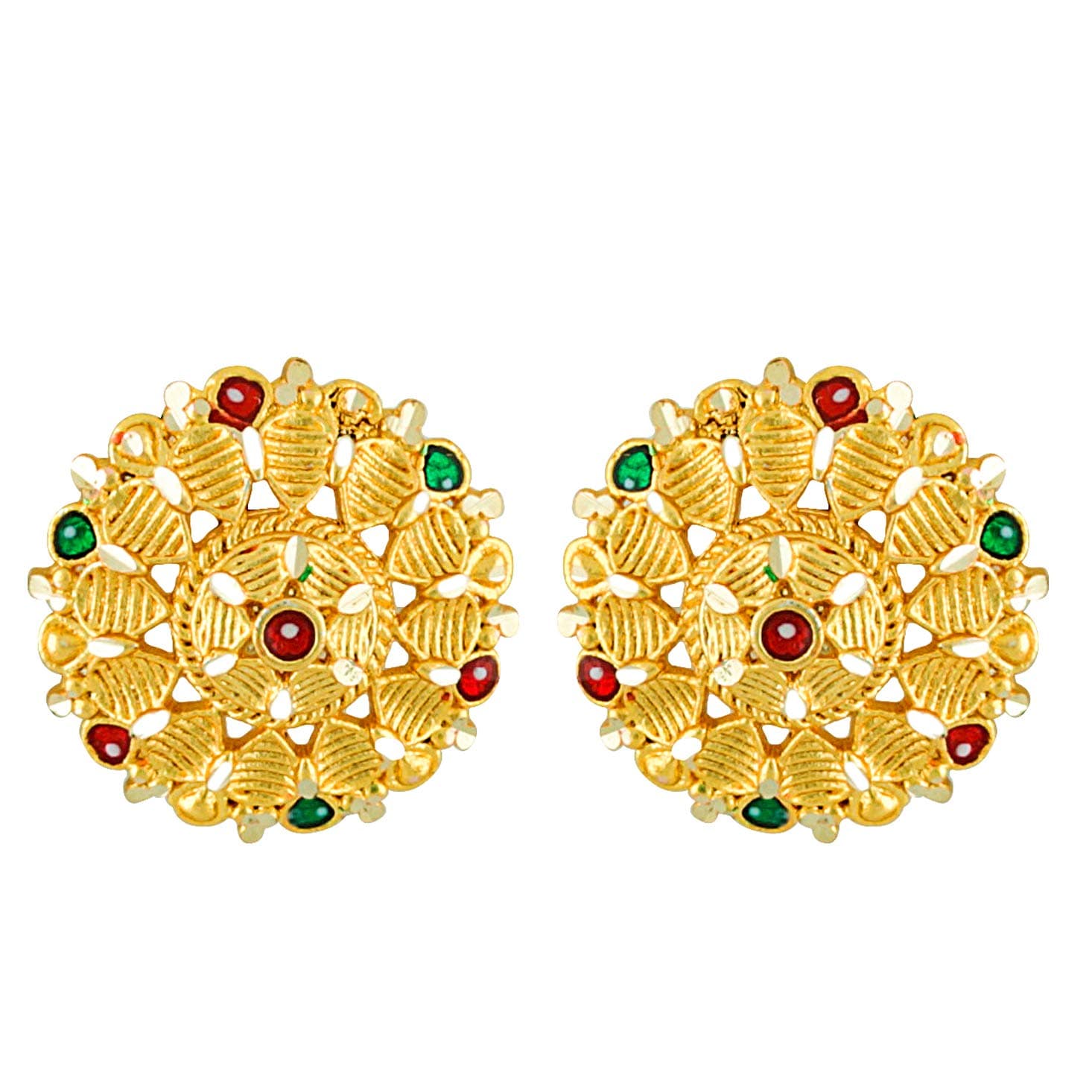 MEENAZ Traditional Temple 1 One Gram Gold Studs 18k Brass Ethnic South Indian Meenakari Antique Screw Back Flower Square Stud Earrings Combo Set Pack For Women girls Latest -GOLD EAR RINGS STUD-M109