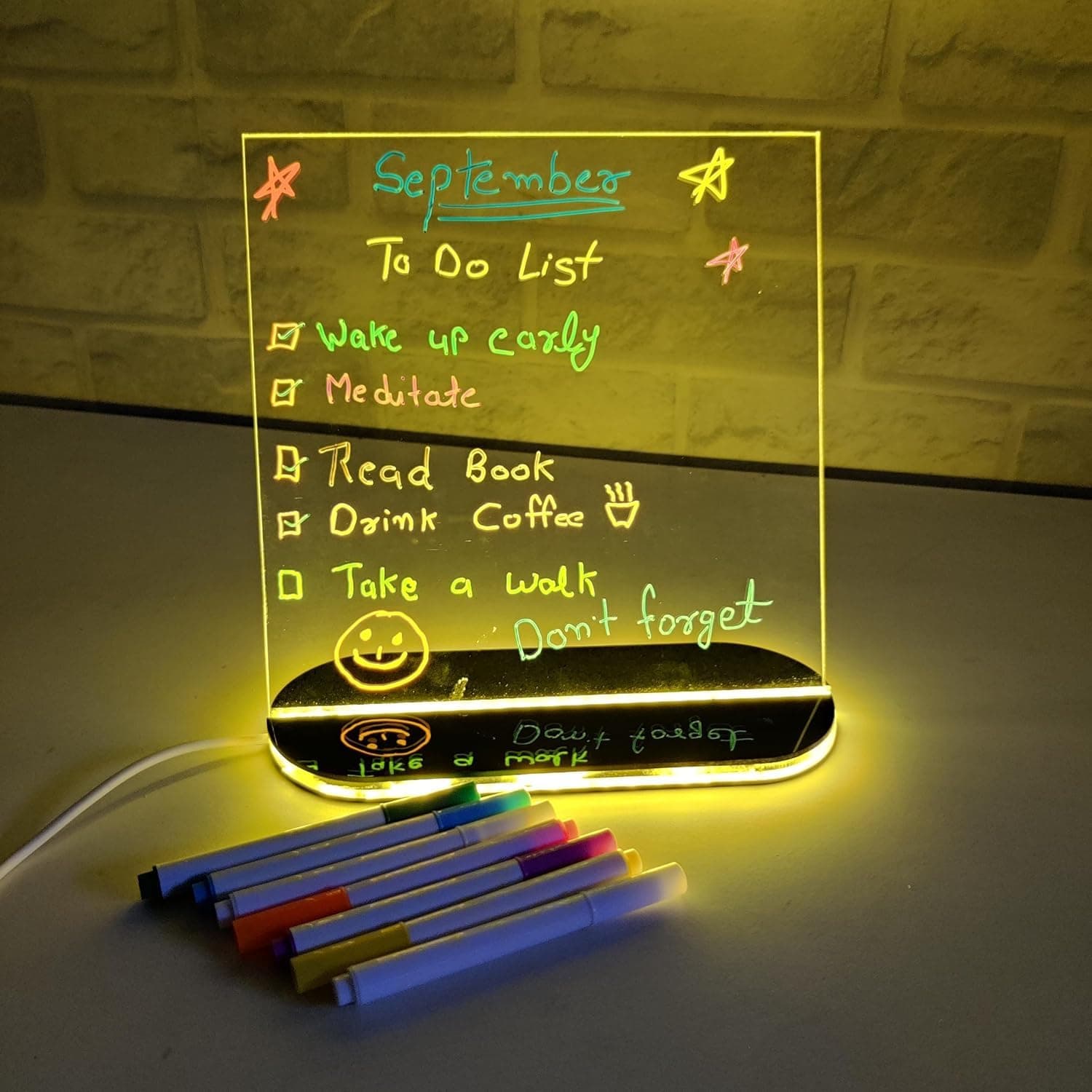 Zesta 3D Acrylic Writing Pad with LED Light & Pen – Glow Art Message Board | Aesthetic Desk Decor | Unique Gift for Men, Girls, Teens, Students | Cool Gadgets & Stationery Items (27X27 Cms, Yellow)