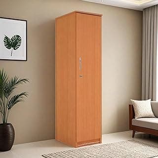 CASPIAN Engineered Wood 1 Door Wardrobe (Light Brown) | Pre-Assembled Furniture | Almirah/Cupboard for Bedroom Clothes Storage Organizer with 6 Compartments