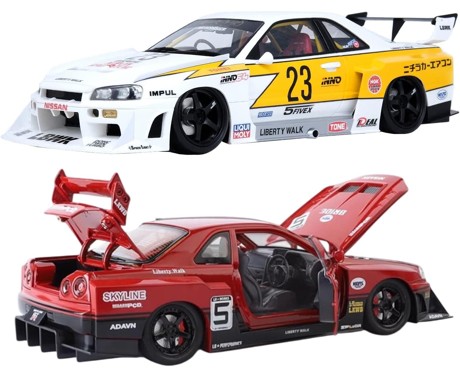 Magicwand 1:24 Scale Die-Cast Nisssan Skyline【Large】 with 4 Openable Doors,Pull Back Action,Lights,Music【Pack of 1】【Random Color】
