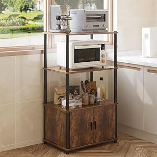 HOME CUBE 3-Tier Microwave Stand with Storage Cabinet, Standing Shelf Unit with Doors Kitchen Storage Rack Baker's Rack Bookshelf Organiser Space Saving Storage Organizer For Living Room 60x39x112.5cm