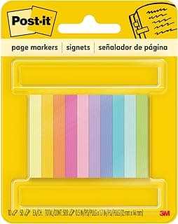 Post-It Page Markers, 1/2 in x 1 3/4 in, Assorted Bright Colors, 50 Sheets/Pad, 10 Pads/Pack (670-10AB)