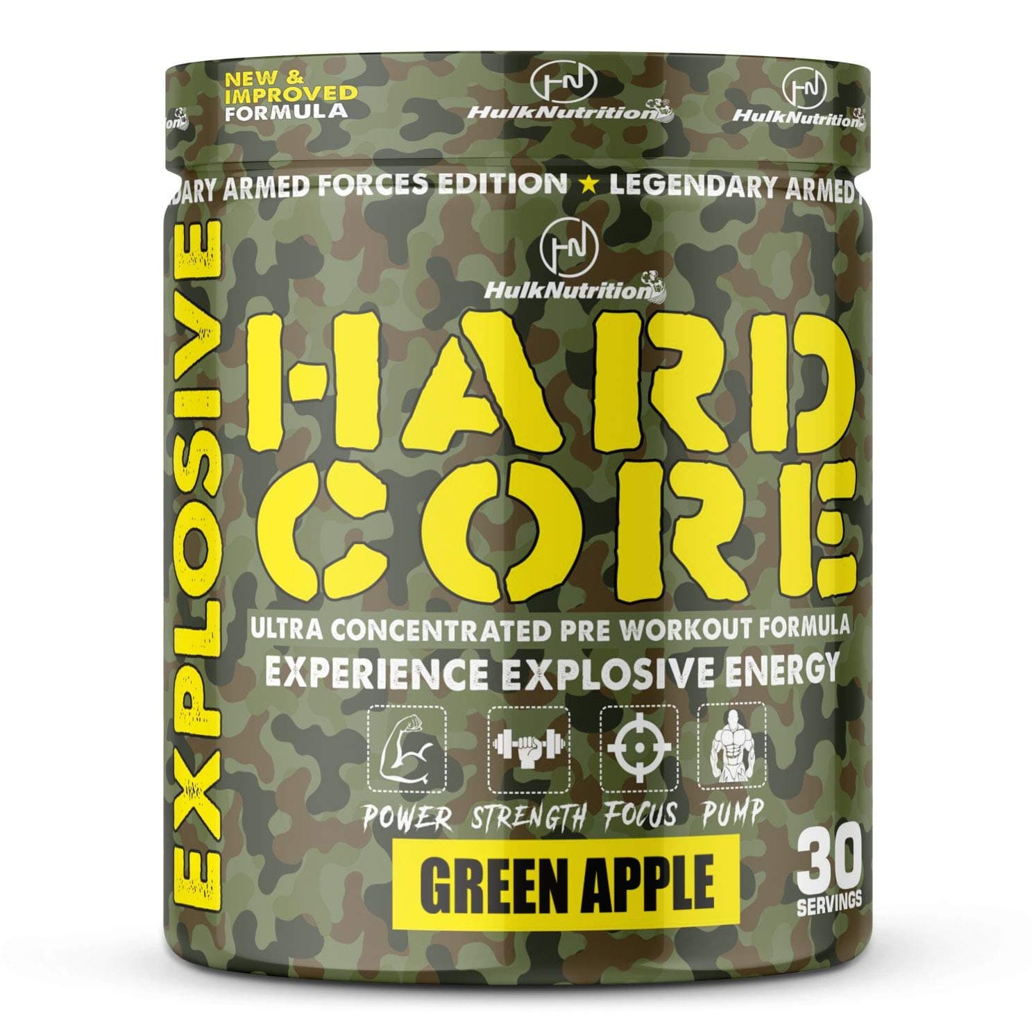 Hulk Nutrition Preworkout | Lean Muscles Building | Strength | Mental Focus | Energy | Powerful Pumps | Next Generation Preworkout Formulation with Creatine Monohydrate, Beta Alanine, AAKG, Vitamin C & Caffeine - For Men & Women [30 Servings, Green Apple]