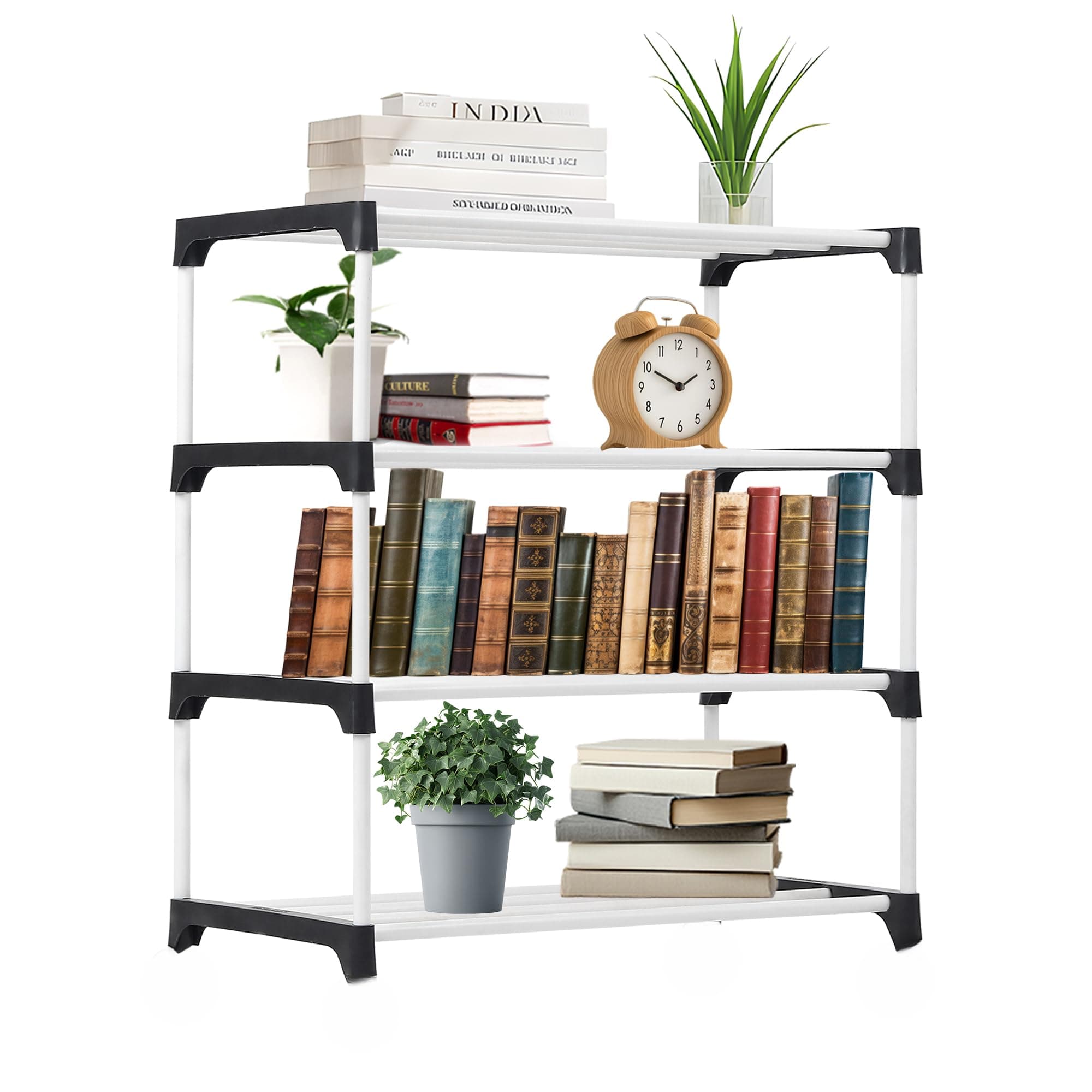 SaKLaK 4 Layer Adjustable Bookshelf for Home Library Book Stand| Book Rack for Study Room| Shelf 4 Layer Plastic Rack (Black) (4 Layer)