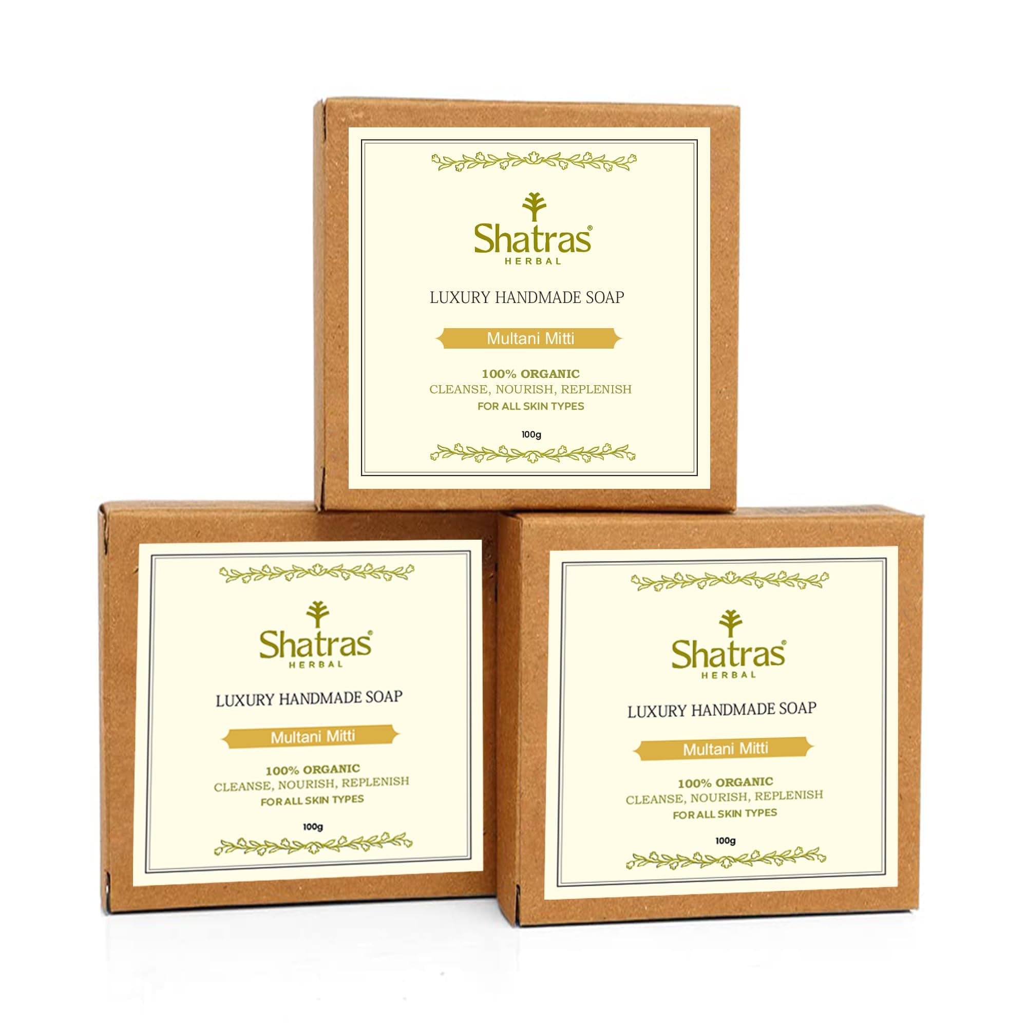 Shatras Handmade Face Ubtan Herbal Daily Bath Soap Multani Mitti Soap | Gentle Exfoliation for Glowing Skin | Banish Pimples and Scars | Soothe Skin Irritations | Natural Soap For Clear Skin-Pack Of-3