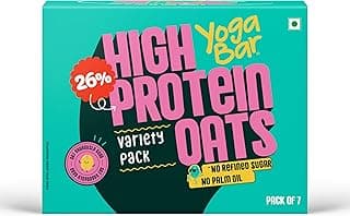 Yogabar High Protein Oats (Variety Pack of 7) | 26g Protein per Serve | Wholegrain Breakfast | Flavors: Korean Fire, Mum's Masala, Dark Chocolate, Fruit Nuts Seeds, Kesar Pista Kulfi, Banana Crème, Filter Kappi