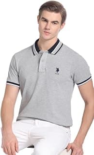U.S. POLO ASSN. Slim Fit Cotton Polo T Shirt for Men - Breathable, Half Sleeves Mens Tshirt - M, Grey