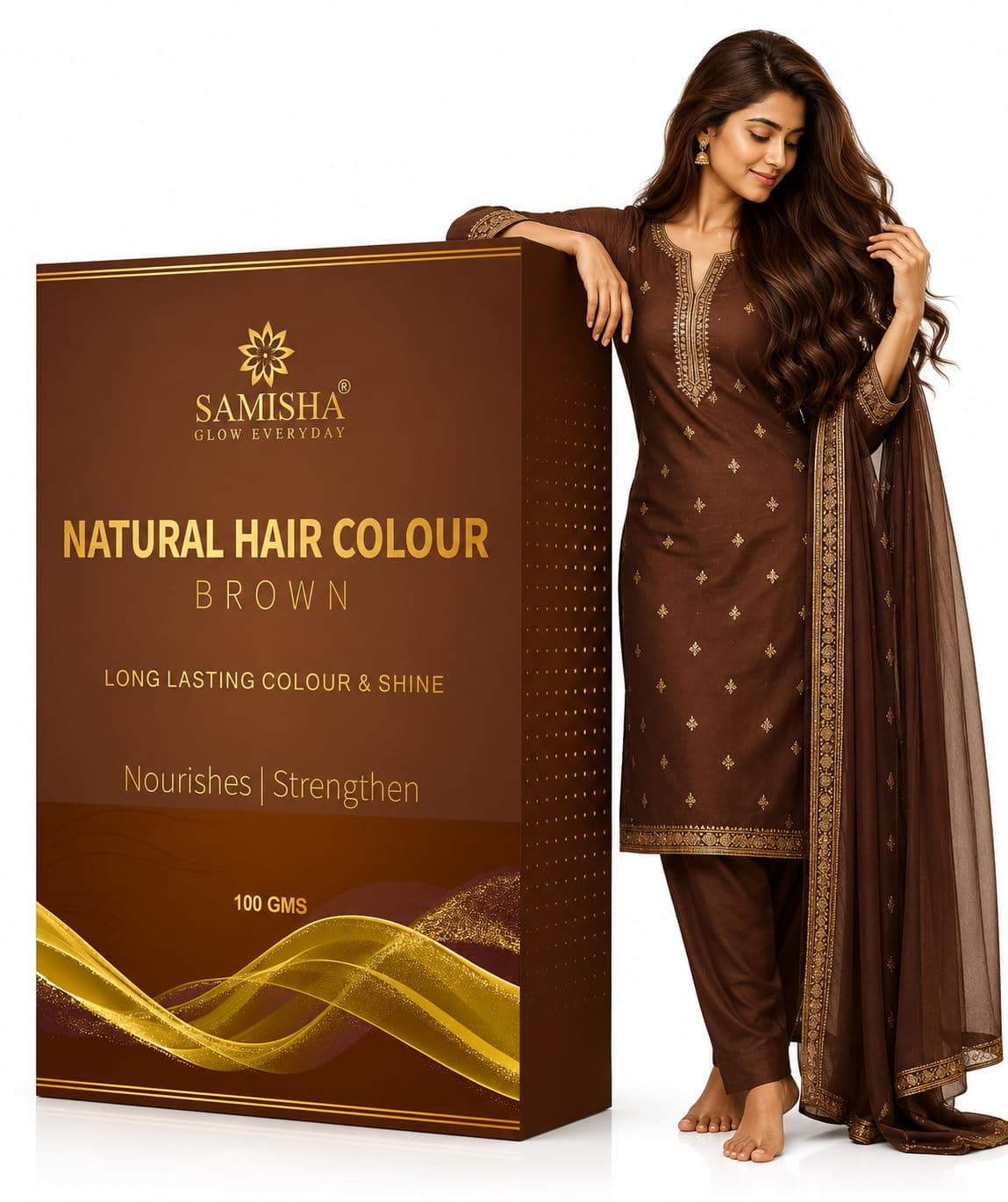Samisha Natural Hair Colour without Chemical Brown Hair Colour | Ammonia Free & Damage Free| Organic 6 Herbal Extracts 100% Grey Coverage & Long Lasting Herbal For Women