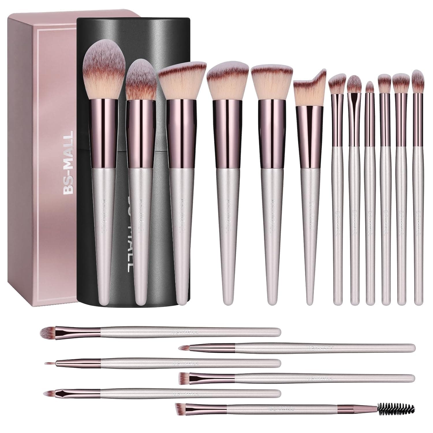BS-MALL Makeup Brush Set 18 Pcs Premium Synthetic Foundation Powder Concealers Eye shadows Blush Makeup Brushes with black case (C CHAMPANE)