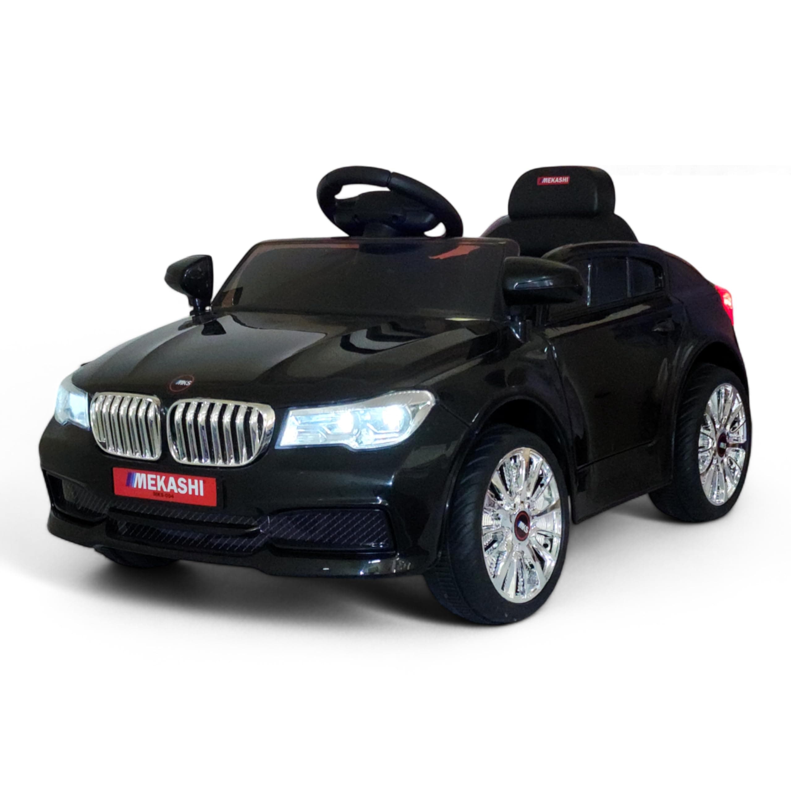 MEKASHI Electric Ride-On Car for Kids 1-4 Years, 12V Battery, Remote Control, 3 Speed, LED Lights, Bluetooth, Black